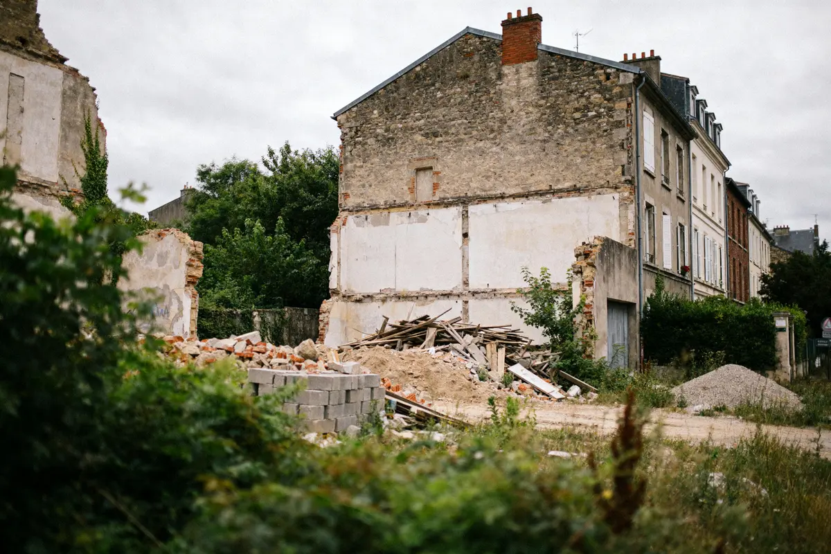 Bâtiment en ruine après démolition d'une construction illégale de plus de 10 ans