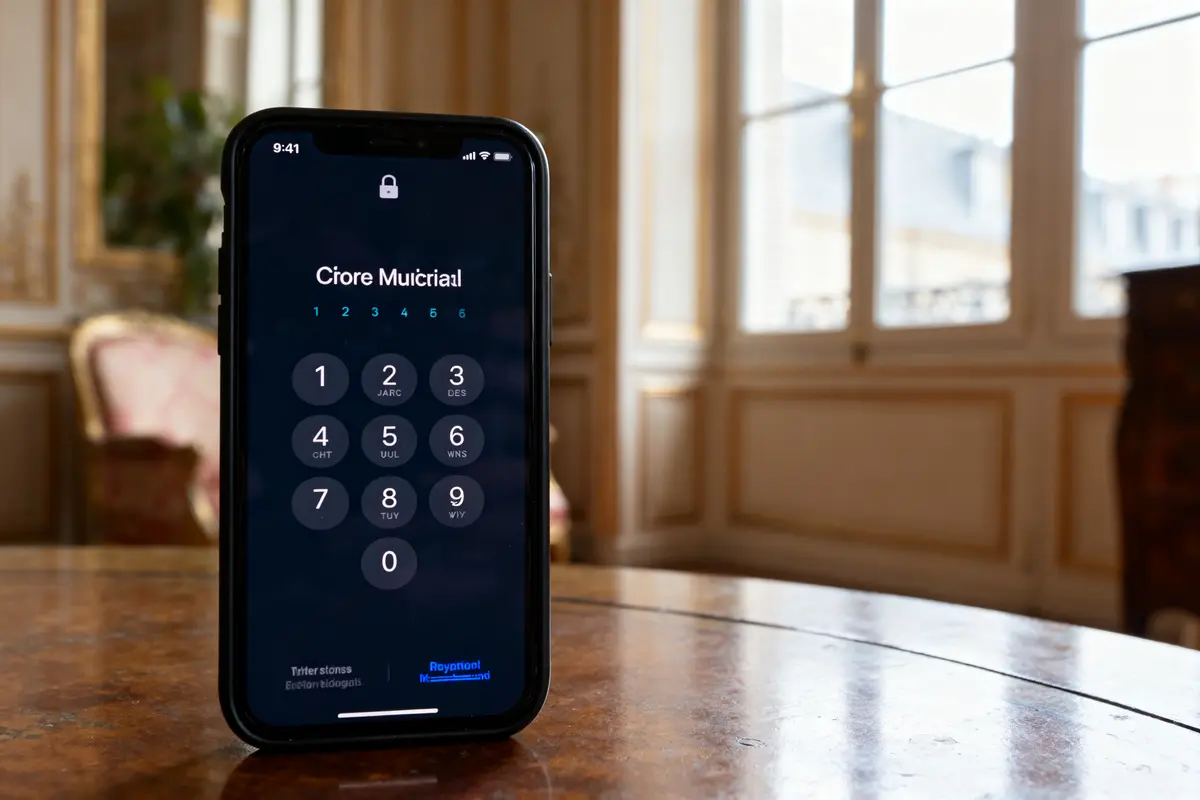 Smartphone affichant un écran de verrouillage, ressemblant à un coffre-fort numérique sécurisé